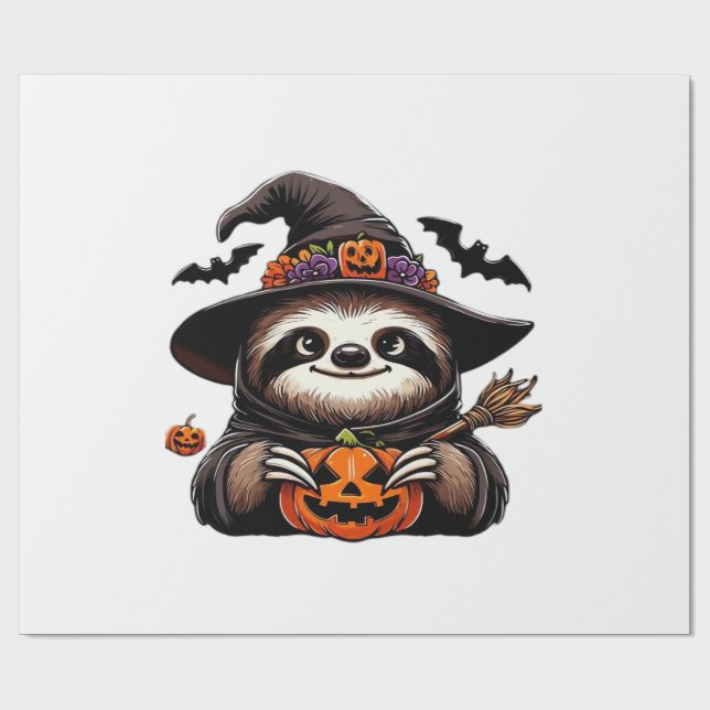 Scary Halloween Sloth Witch Hat Costume Spooky Sea Wrapping Paper (Flat)