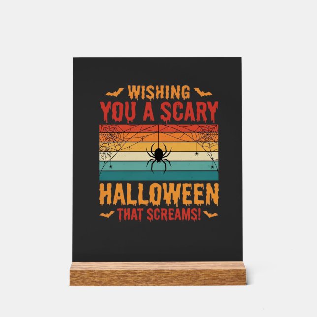 Scary Halloween Spider Web Sunset Design_1 Acrylic Sign (Front)