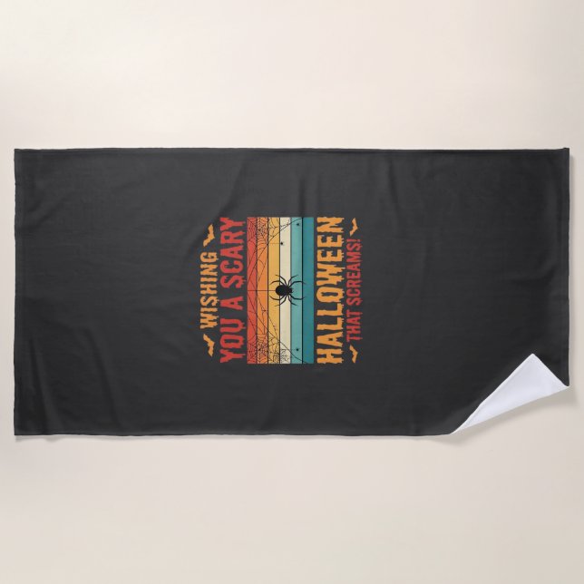 Scary Halloween Spider Web Sunset Design_1 Beach Towel (Front)
