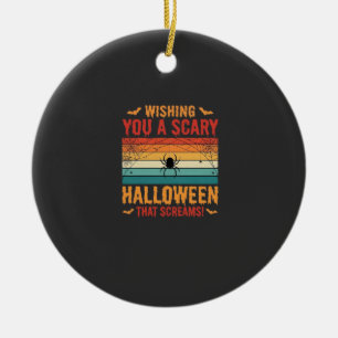 Scary Halloween Spider Web Sunset Design_1 Ceramic Tree Decoration