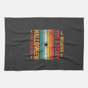 Scary Halloween Spider Web Sunset Design_1 Tea Towel