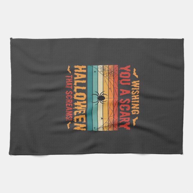 Scary Halloween Spider Web Sunset Design_1 Tea Towel (Horizontal)