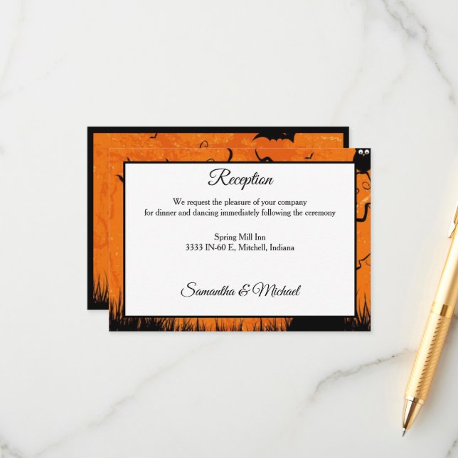Scary Halloween Tree Wedding Reception Enclosure Card (Front/Back In Situ)