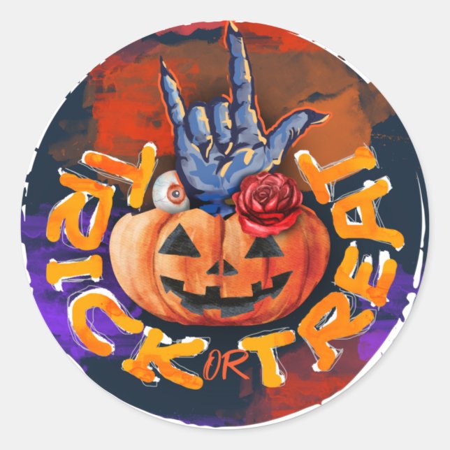 Scary Halloween Trick or Treat Party Favour Classic Round Sticker (Front)