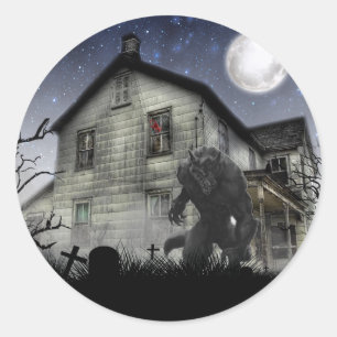 Scary Halloween Werewolf Classic Round Sticker