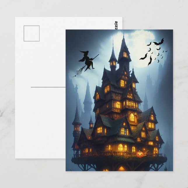 Scary Halloween Witch Castle  Postcard (Front/Back)