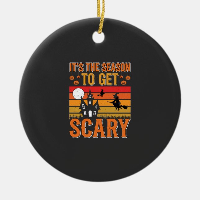 Scary Halloween Witch Haunted House Design_1 Ceramic Tree Decoration (Front)
