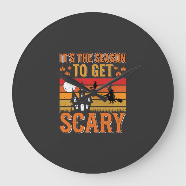 Scary Halloween Witch Haunted House Design_1 Large Clock (Front)