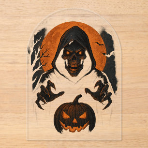 Scary Halloween Wizard – Creepy Hooded Skull  Acrylic Invitations