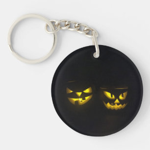 Scary Halloween yellow glowing pumpkin face Key Ring