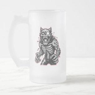 Scary Halloween Zombie Werewolf Frosted Glass Beer Mug