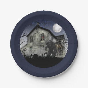 Scary Happy Halloween Werewolf Paper Plate