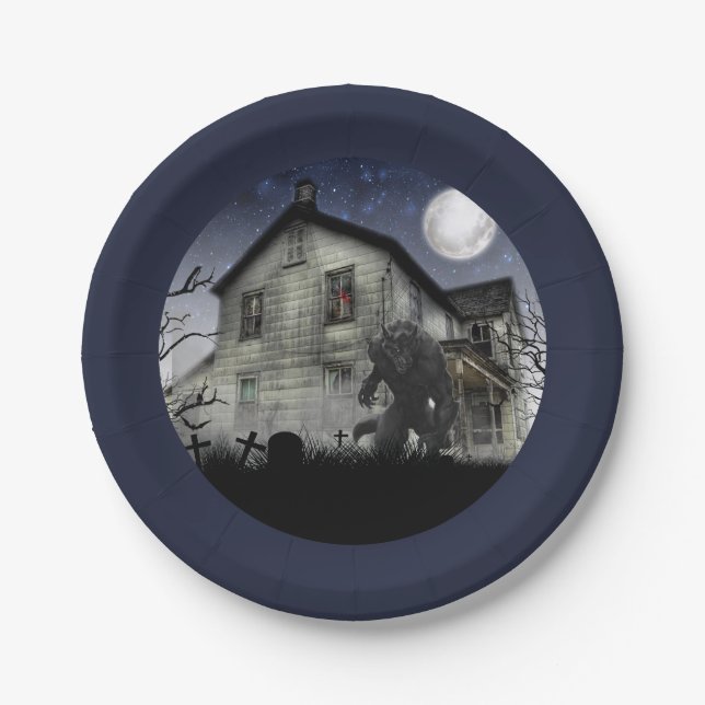 Scary Happy Halloween Werewolf Paper Plate (Front)