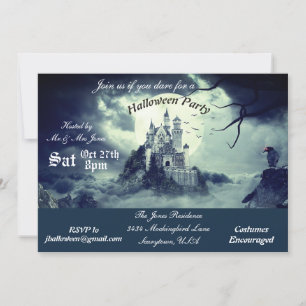 Scary Haunted Castle House Night Halloween Party Invitation