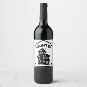 Scary Haunted House Halloween Wine Label