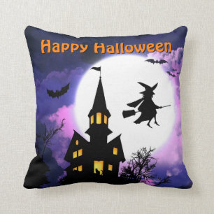 Scary Haunted House with Witch - Happy Halloween Cushion