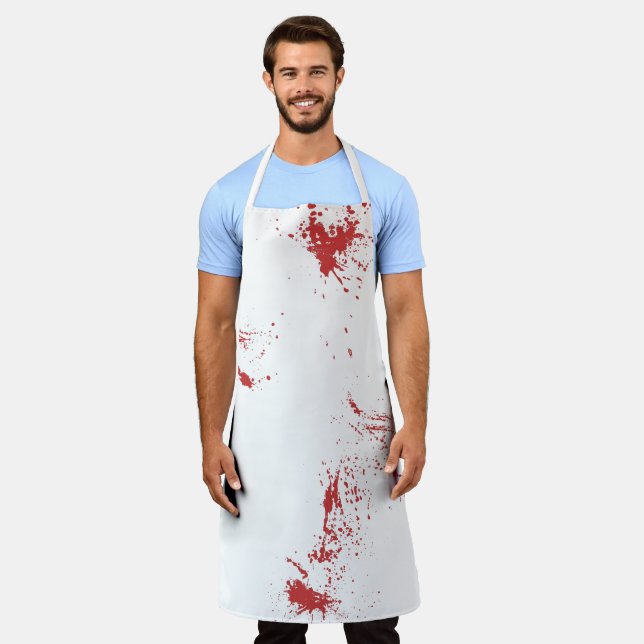 Scary Horror White and Red Blood Splatter Apron (Worn)