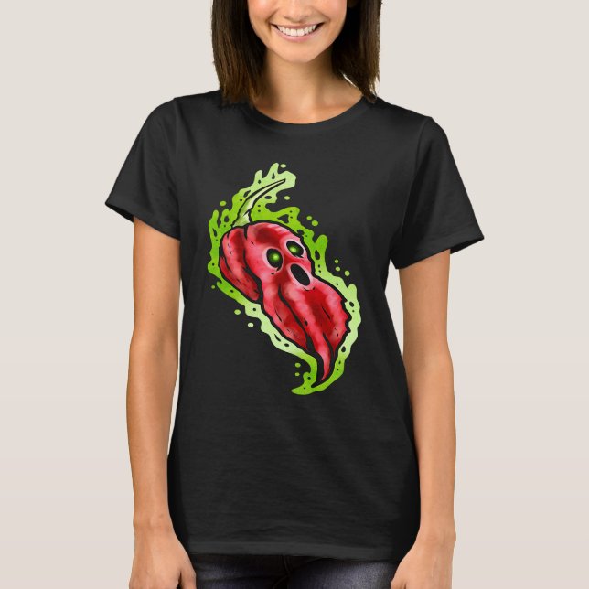 Scary Hot Ghost Pepper With Face Halloween T-Shirt (Front)