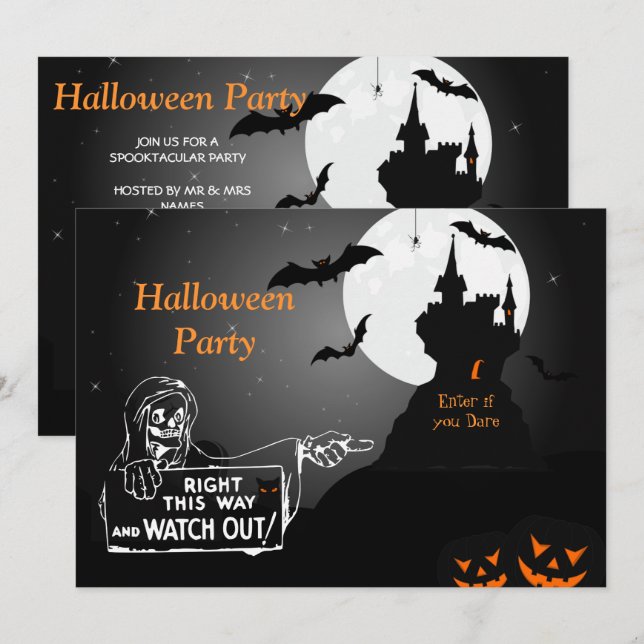 Scary Hunted House Halloween Invitation (Front/Back)