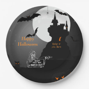 Scary Hunted House Halloween Paper Plate
