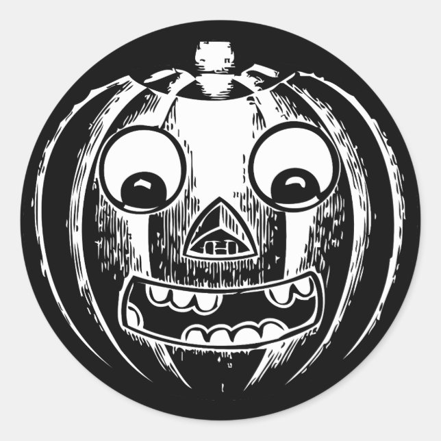 Scary Jack-o-Lantern Black Round Stickers (Front)