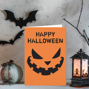 Scary Jack O Lantern Custom Orange Halloween Card