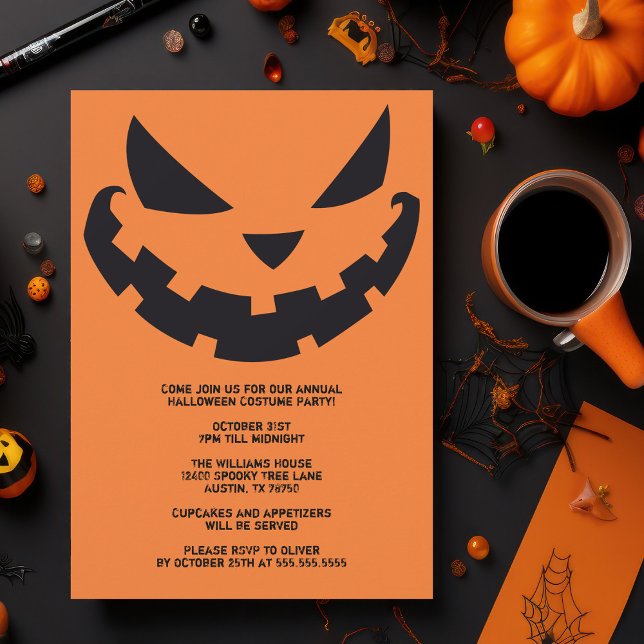 Scary Jack O Lantern Custom Orange Halloween Party Invitation (Creator Uploaded)
