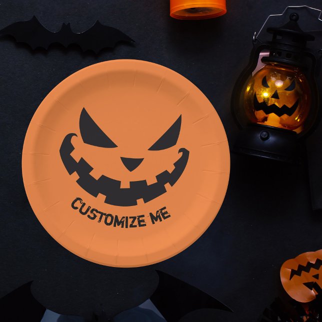 Scary Jack O Lantern Custom Orange Halloween Party Paper Plate (Creator Uploaded)