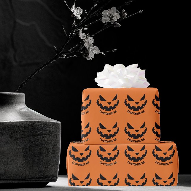 Scary Jack O Lantern Custom Orange Halloween Party Wrapping Paper (Creator Uploaded)