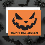 Scary Jack O Lantern Custom Orange Happy Halloween Postcard<br><div class="desc">This spooky orange Halloween postcard feature a cool smiling Jack O Lantern and your own personalised text. Cute and scary custom postcards.</div>