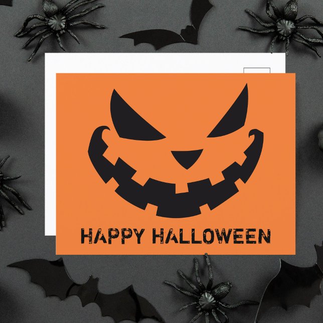Scary Jack O Lantern Custom Orange Happy Halloween Postcard (Creator Uploaded)