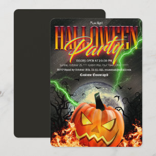 Scary Jack O Lantern Disco Ball Halloween Invitation
