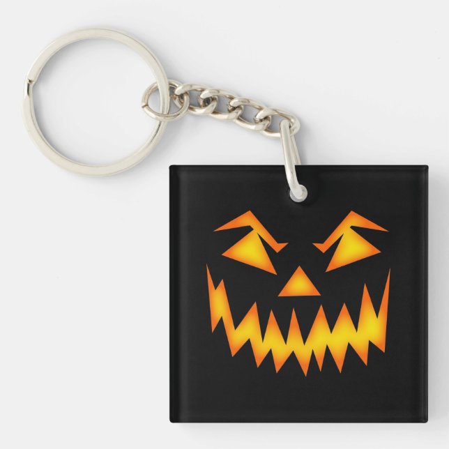 Scary Jack O Lantern Face Acrylic Keychain (Front)