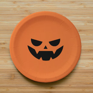Scary Jack O Lantern Face Halloween Paper Plate