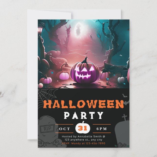 Scary Jack-O' Lantern Forest Halloween Invitation (Front)