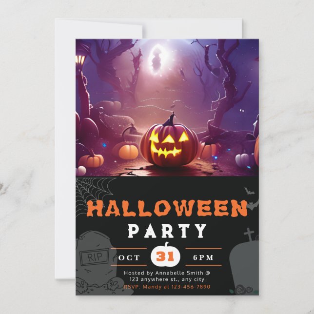 Scary Jack-O' Lantern Forest Halloween Invitation (Front)