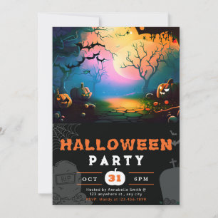Scary Jack-O' Lantern Full Moon Halloween Invitation