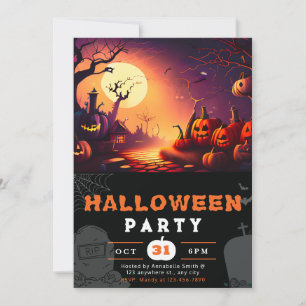 Scary Jack-O' Lantern Full Moon Halloween Invitation