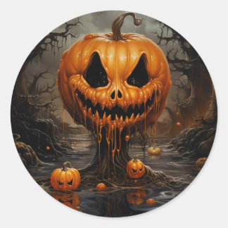 Scary Jack O Lantern Halloween Classic Round Sticker