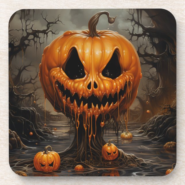Scary Jack O Lantern Halloween Coaster (Front)