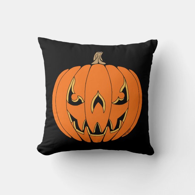 Scary Jack-o'-Lantern Halloween Design Cushion (Front)
