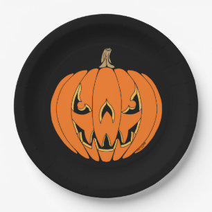 Scary Jack-o'-Lantern Halloween Design Paper Plate