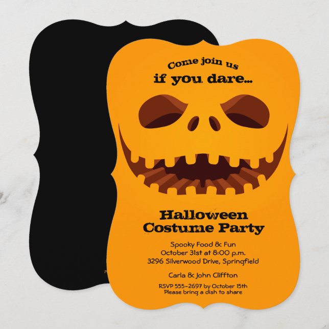 Scary Jack o' Lantern Halloween Invitations (Front/Back)