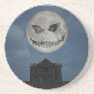 Scary Jack O Lantern Halloween Moon Coaster