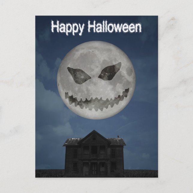 Scary Jack O Lantern Halloween Moon Postcard (Front)
