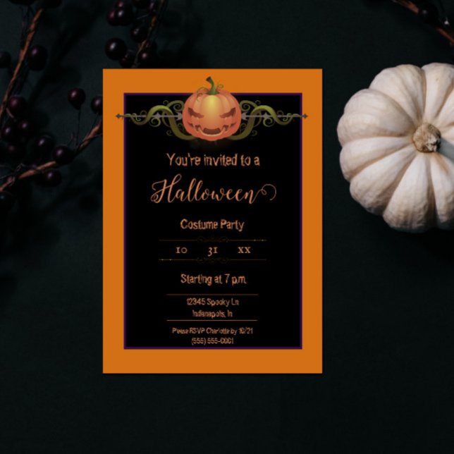Scary Jack-o-Lantern Halloween | Orange Invitation (Orange Scary Jack-o-Lantern Halloween Party Invite)