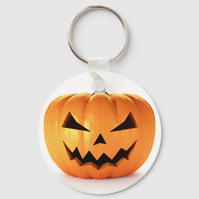 Scary Jack O Lantern Halloween Pumpkin Key Ring (Front)