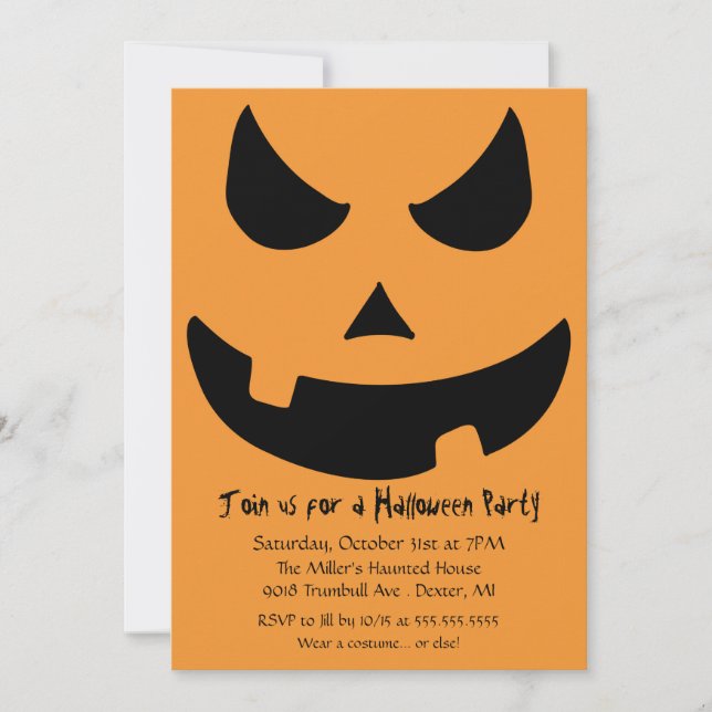 Scary Jack-o-lantern Halloween Pumpkin Party Invitation (Front)