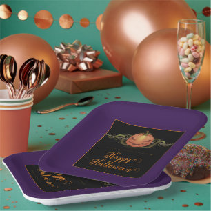 Scary Jack-o-Lantern Halloween   Purple Paper Plate