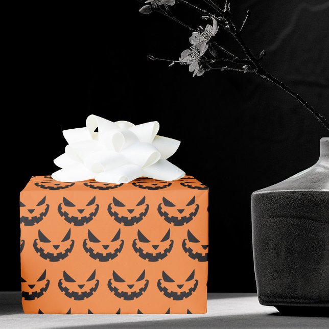 Scary Jack O Lantern Orange Halloween Wrapping Paper (Creator Uploaded)